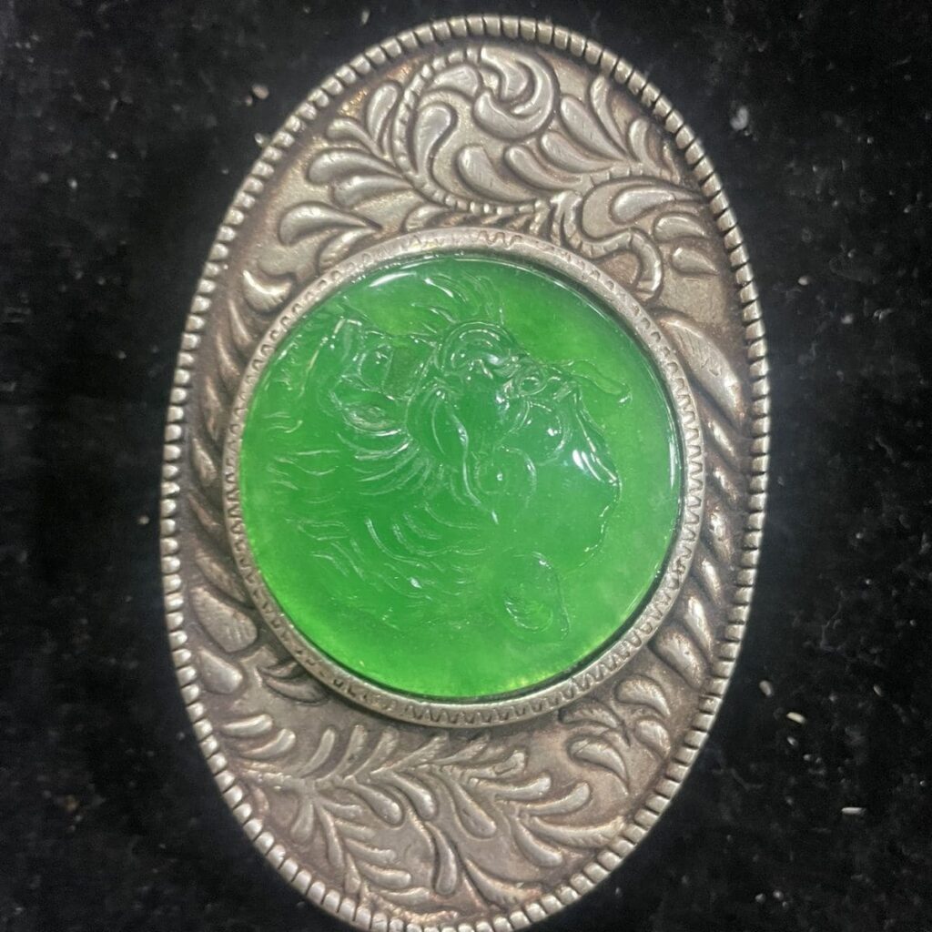 Antique Old Silver and Jade Belt Buckle