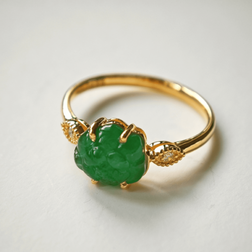 18K Gold Natural Jadeite Lotus Ring with South African Diamonds