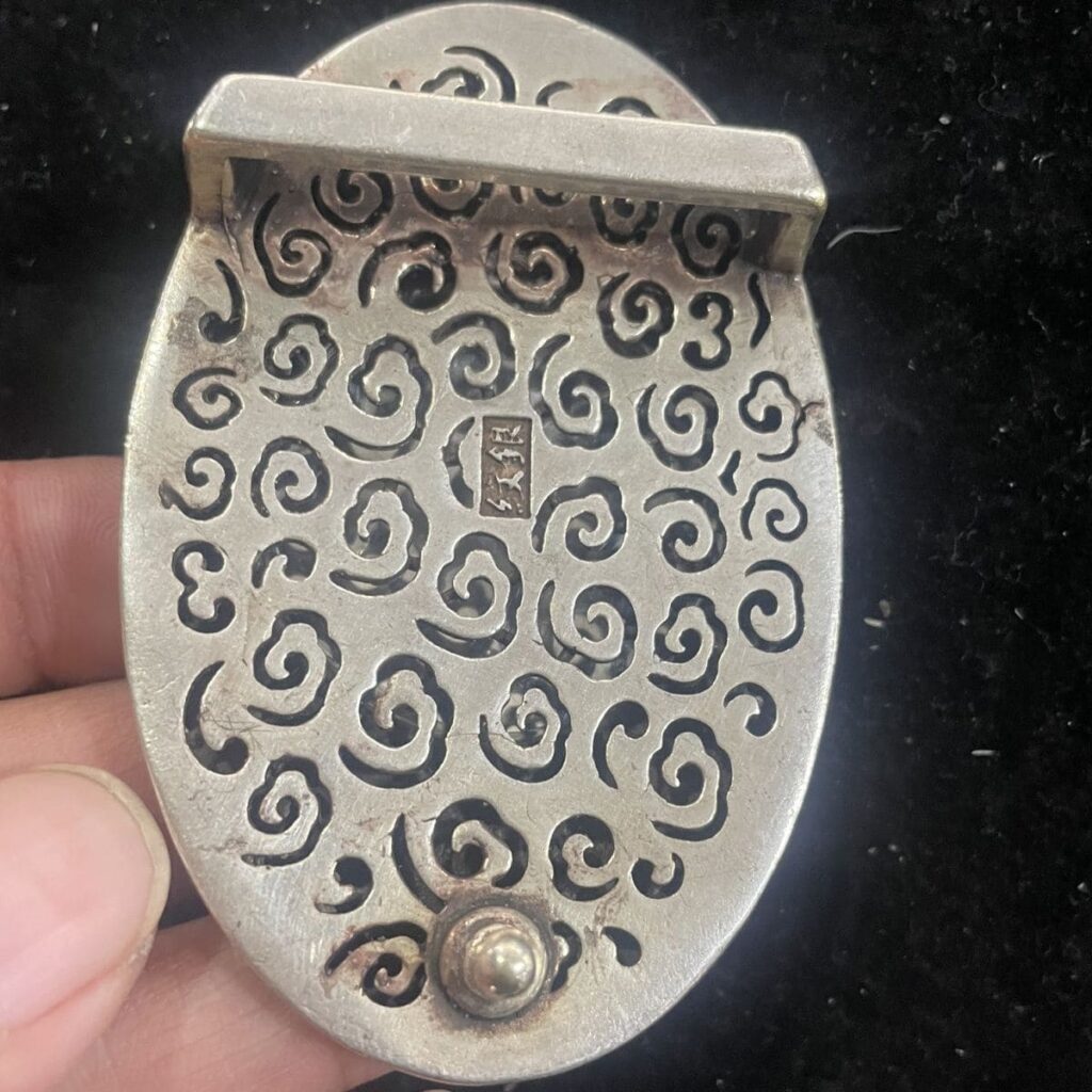 Antique Old Silver and Jade Belt Buckle