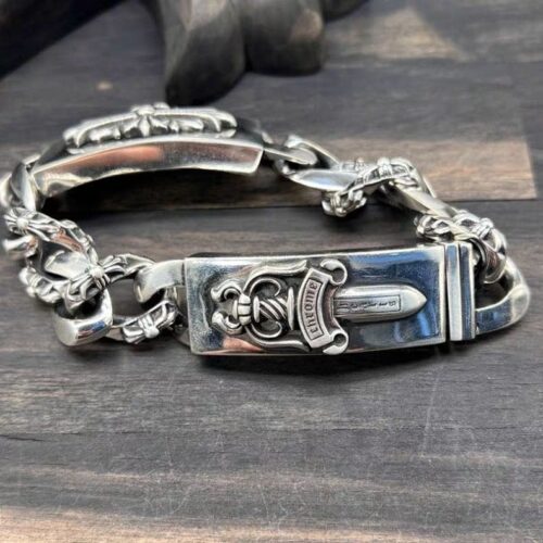 925 Sterling Silver Cross Sword Men's Bracelet with Insert Clasp