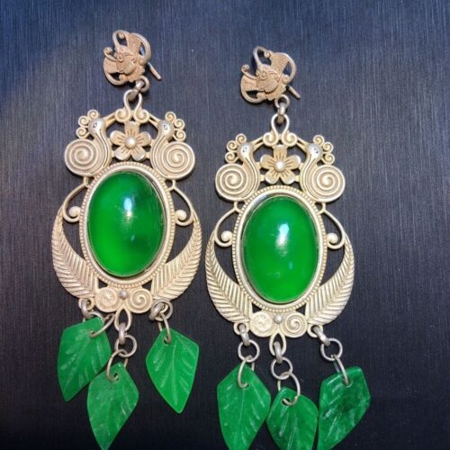 Antique Jade Ice Egg Surface Earrings with Old Silver