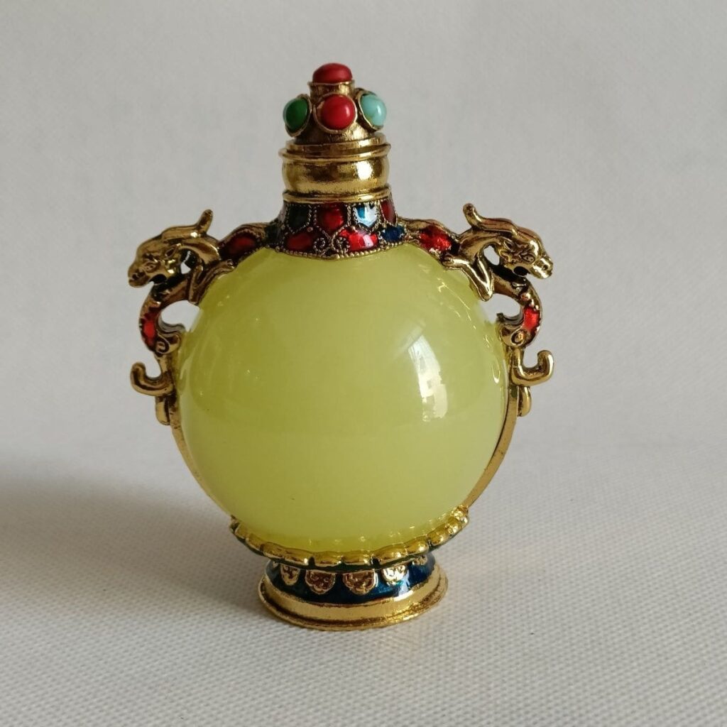 Antique Luminous Orb Snuff Bottle with Gemstone Inlays