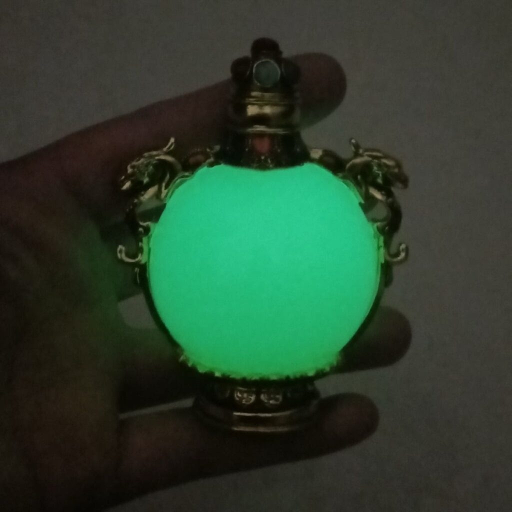 Antique Luminous Orb Snuff Bottle with Gemstone Inlays