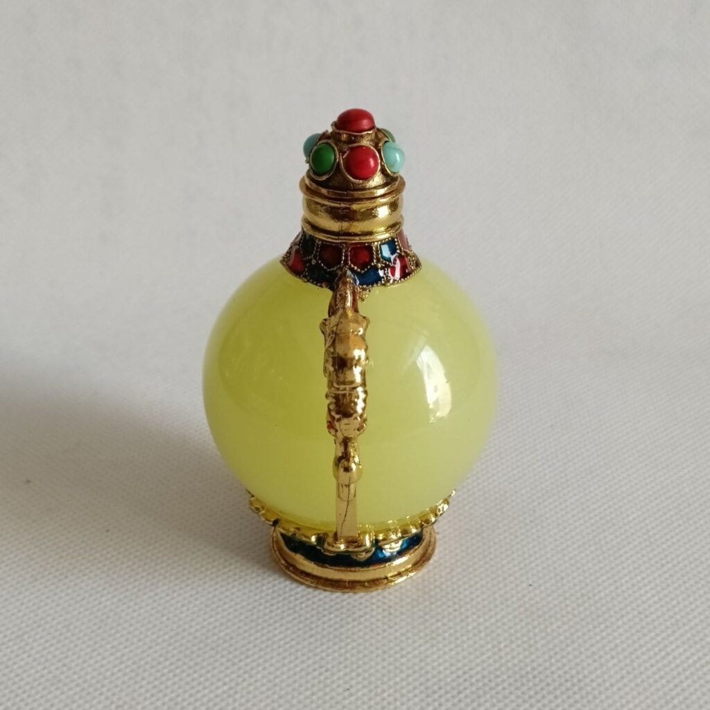 Antique Luminous Orb Snuff Bottle with Gemstone Inlays