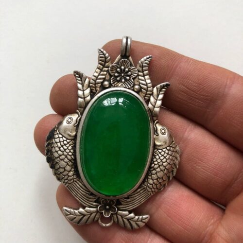 Antique Qing Dynasty Jade Pendant Necklace with Old Silver