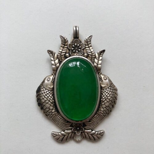 Antique Qing Dynasty Jade Pendant Necklace with Old Silver