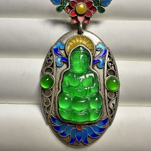 Antique Silver Cloisonné Enamel Jade Pendant