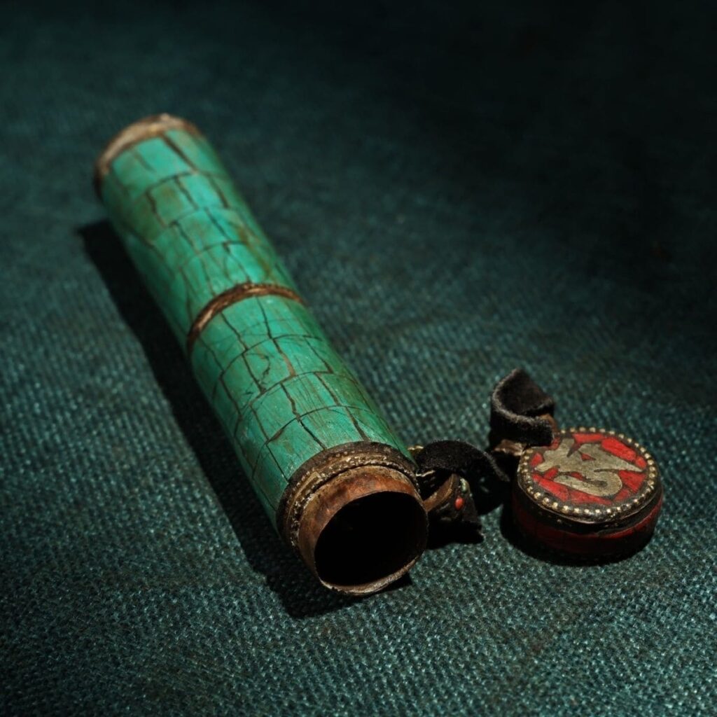 Antique Tibetan Copper Horsehead Vajra with Gem Inlays