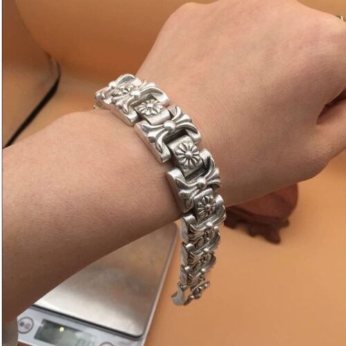 Handcrafted Antique Silver Bracelet with Floral Patterns