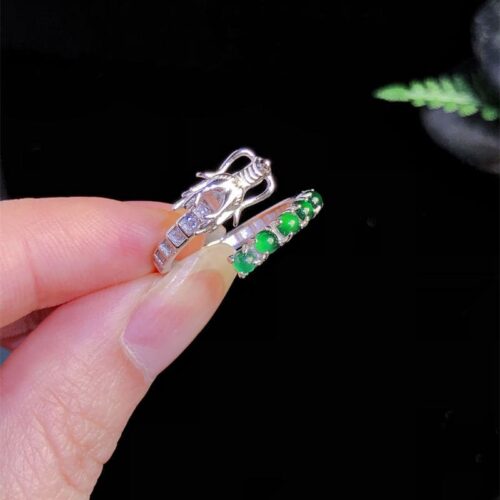 Natural Type A Ice Jadeite Dragon Year Ring with 925 Silver