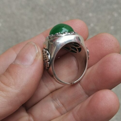 Sterling Silver Inlaid Old Jadeite Zodiac Ring