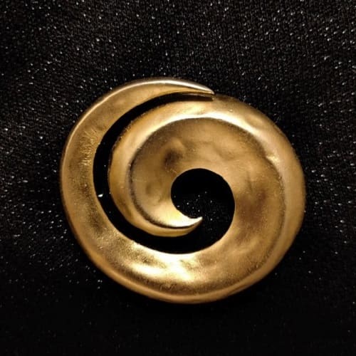 Vintage M&S Matte Gold Swirl Brooch - Timeless Black and Gold Design