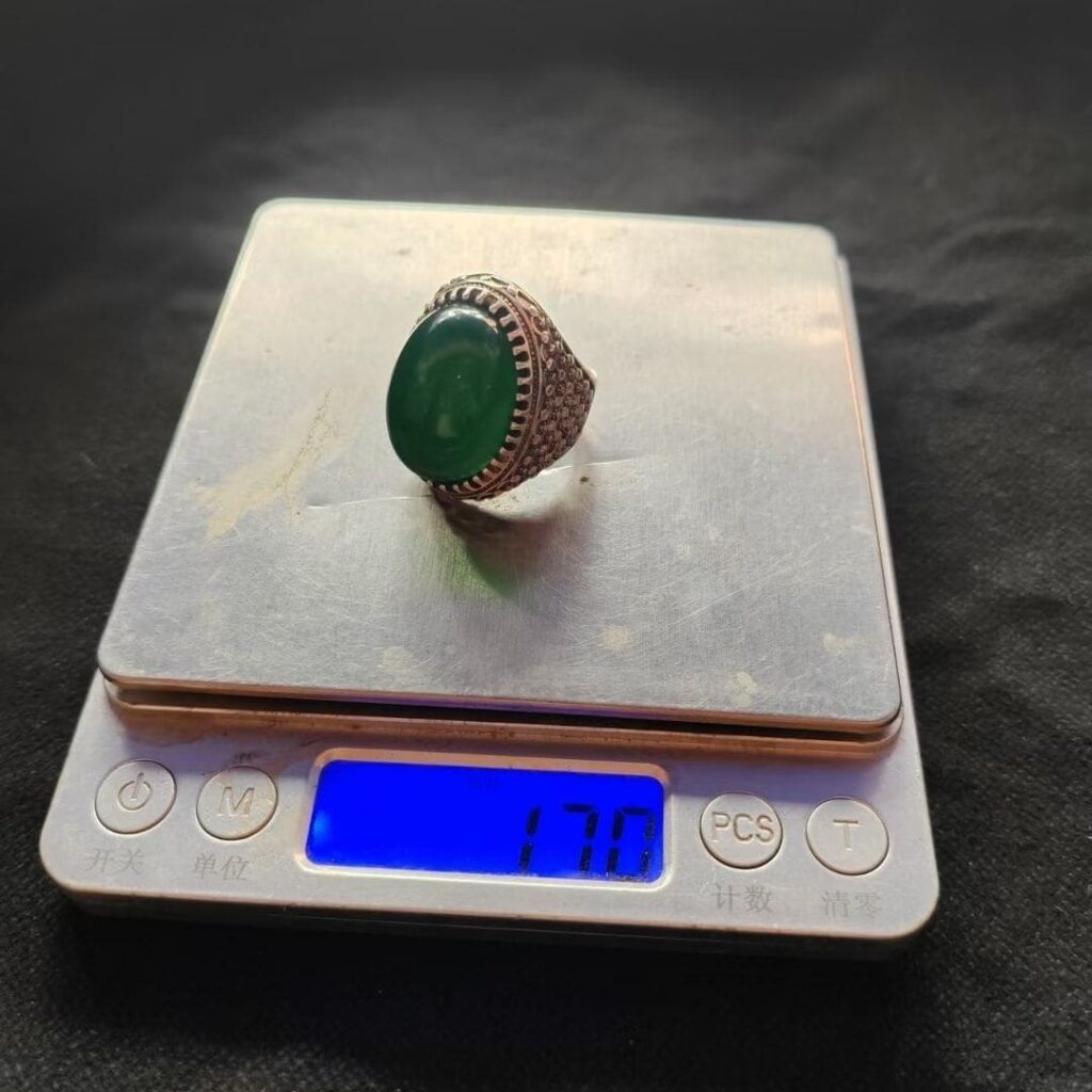 Vintage Men's Ring with High-Ice Green Jade and Old Silver