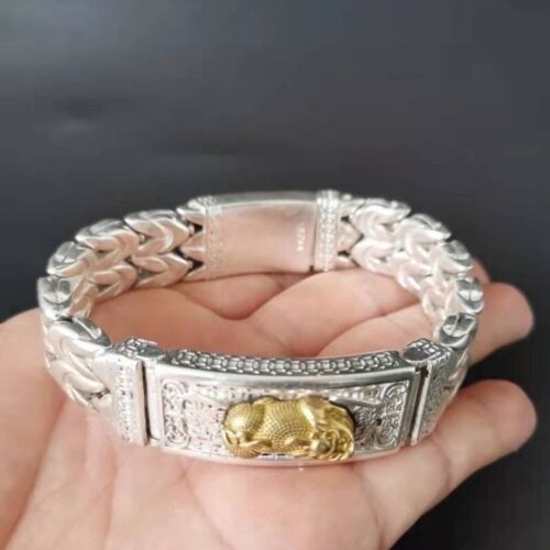 Vintage Tibetan Silver Pixiu Bracelet with Hollow Out Design