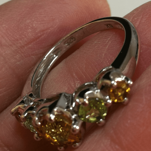 925 Silver Ring with Natural Citrine and Peridot, US Size 7