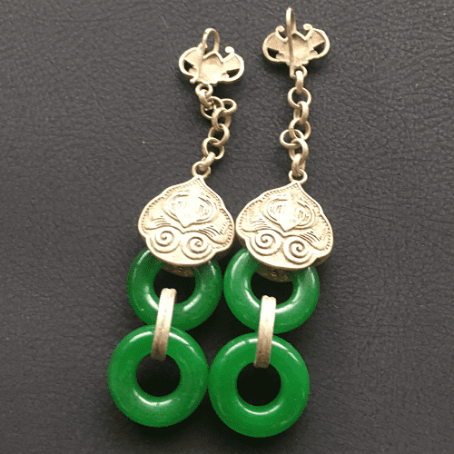 Antique Silver Jade Earrings – Elegant Women's Dangle Earrings