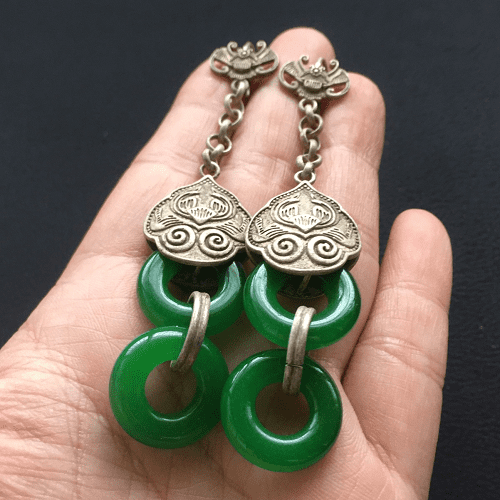 Antique Silver Jade Earrings – Elegant Women's Dangle Earrings