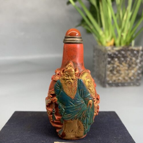 Natural red sandalwood hand-carved painted Zhong Kui snuff bottle