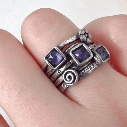 Vintage European 925 Silver Amethyst Ring, US Size 9