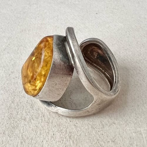 Vintage European 925 silver amber ring, size 7.75