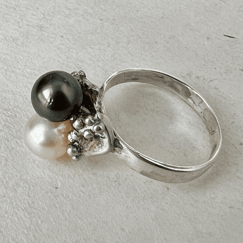 Vintage European 925 Silver Ring with Natural Seawater Pearl, Size 6.5, 3.3g