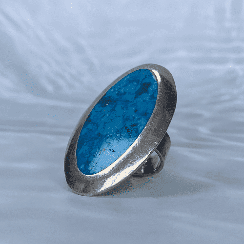 Vintage 925 Silver Turquoise Shield Ring with Large Gemstone Inlay