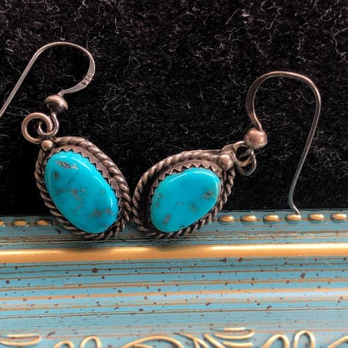 Vintage 925 Sterling Silver Sleeping Beauty Turquoise Earrings