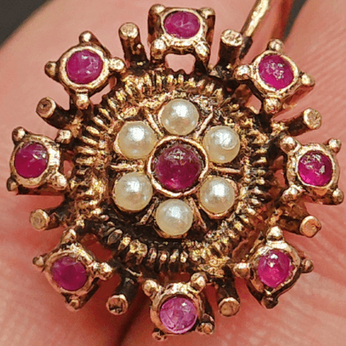 Early 20th Century Italian Ruby Flower Earrings