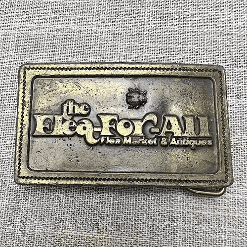 1930s American Tin Flea Market Scene Belt Buckle – Rare Vintage Collectible