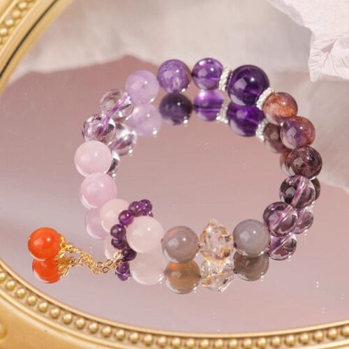 Nine Purple Fire amethyst bracelet, elegant spiritual bracelet, lucky charm crystal jewelry