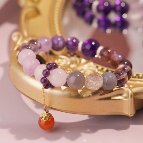 Nine Purple Fire amethyst bracelet, elegant spiritual bracelet, lucky charm crystal jewelry