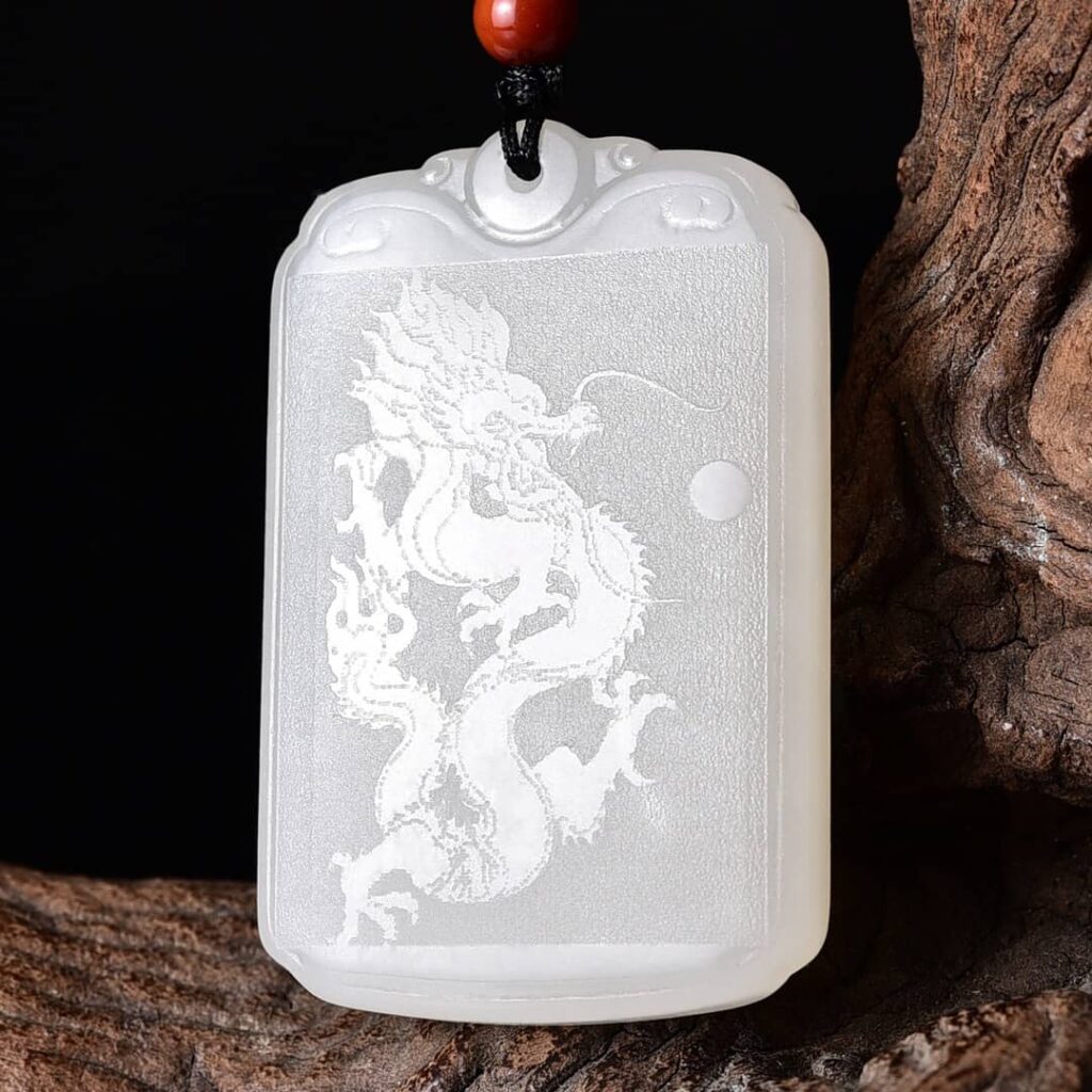 Hotan Jade Dragon Phoenix Anhänger, natürliche Jade Schnitzerei, komplizierte Details.