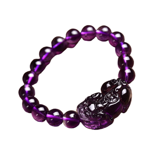 Bracelet Pixiu en améthyste, cristal naturel, taillé à la main, perles de 10mm, violet digne.