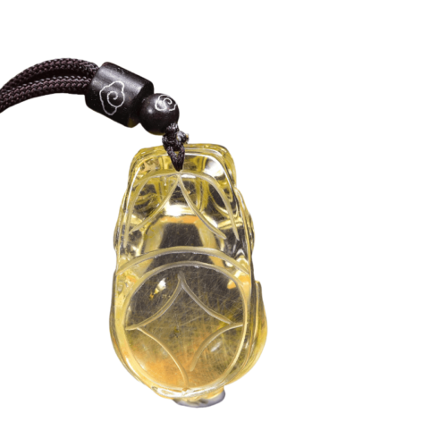 【New Style - Yellow Rutilated Quartz Pixiu】Hand-Carved Crystal Pendant & Bag Charm | Natural Wealth & Career Booster