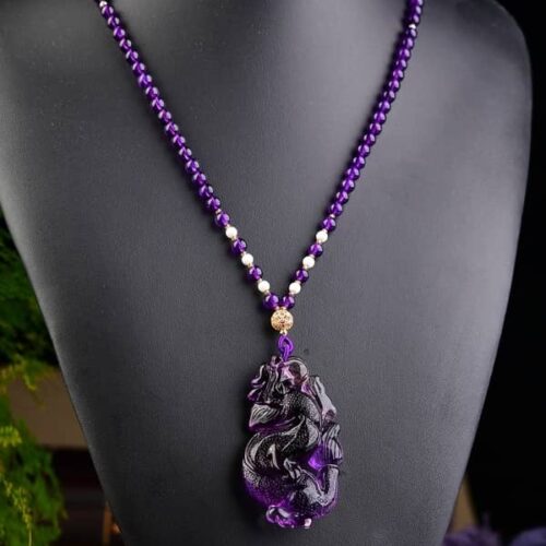Exquisite Natural Brazilian Amethyst Dragon Ball Pendant – Oversized, Hand-Carved with Bead Chain