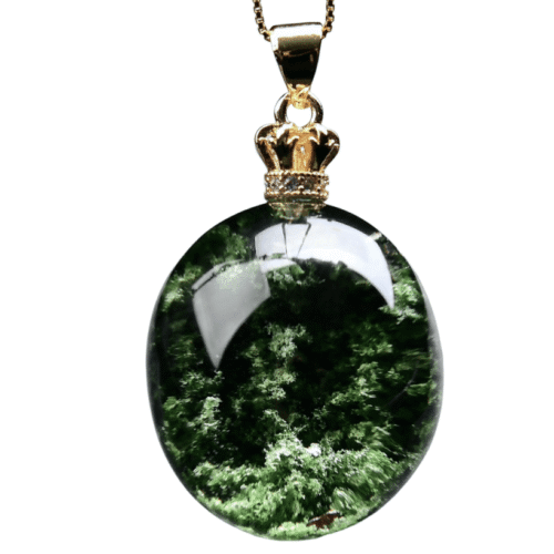 Natural Brazilian Green Phantom Quartz Pendant with 925 Silver Crown Setting – Symbol of Career Luck and Energy Protection