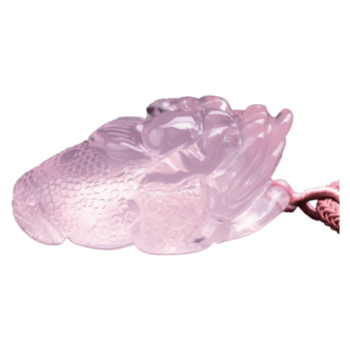 Pink Crystal Golden Toad pendant, natural, hand-carved, translucent.