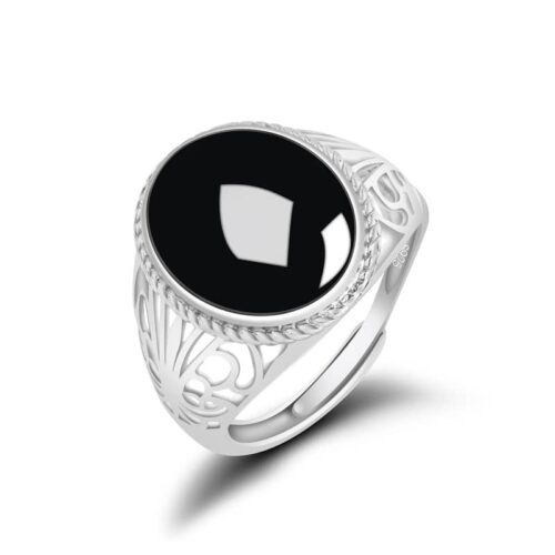 【Black Jadeite Ring】Natural Grade A Black Jadeite Cabochon Ring S925 Sterling Silver Setting · Adjustable (3)